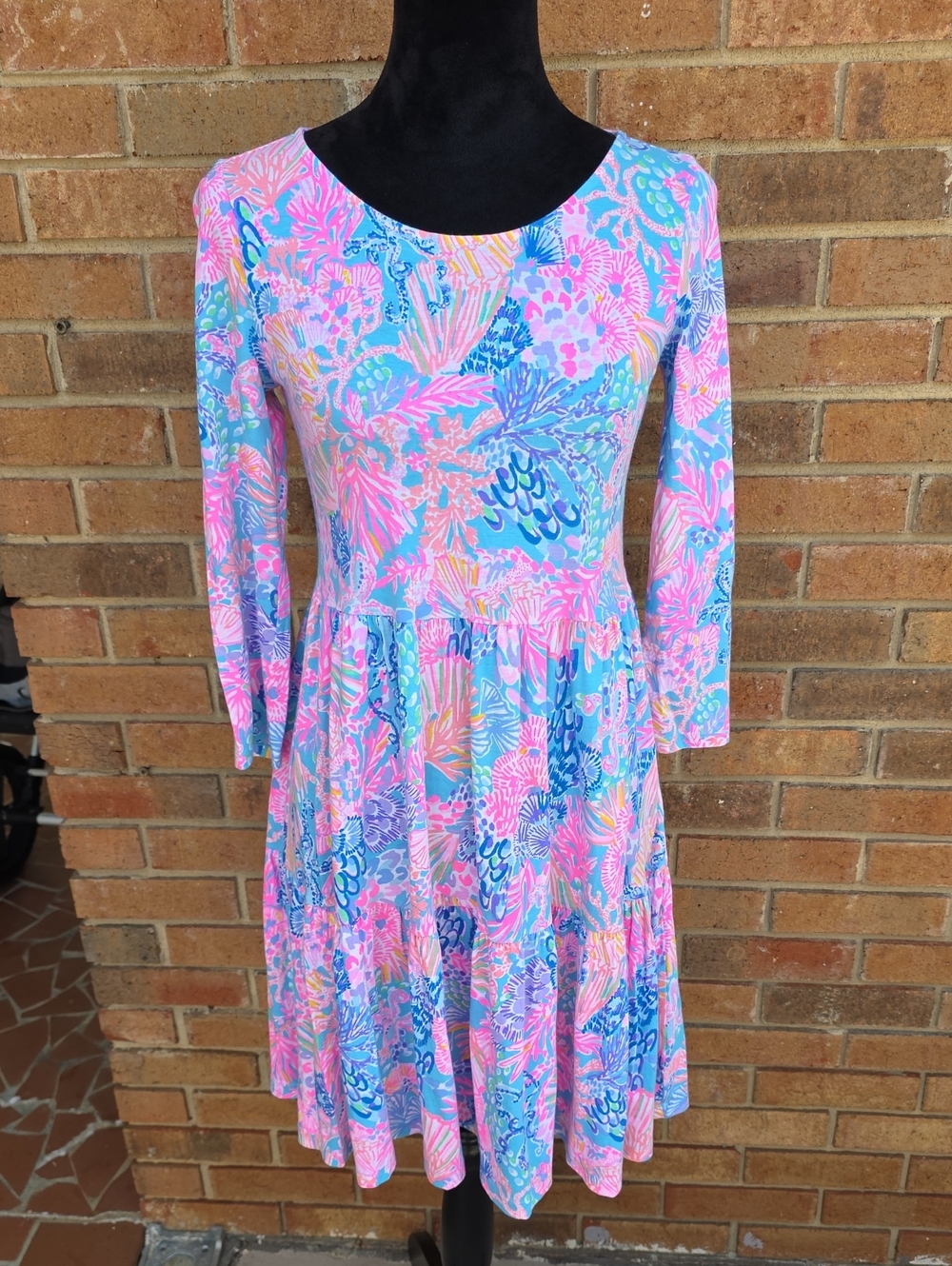 Lilly Pulitzer Pink Blue Pastel Floral Long-Sleeve Dress Size XS